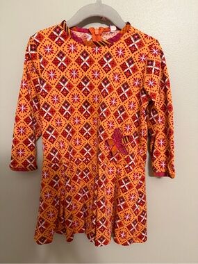 Hanna Andersson Girls Orange & Pink Patterned Long Sleeve Dress